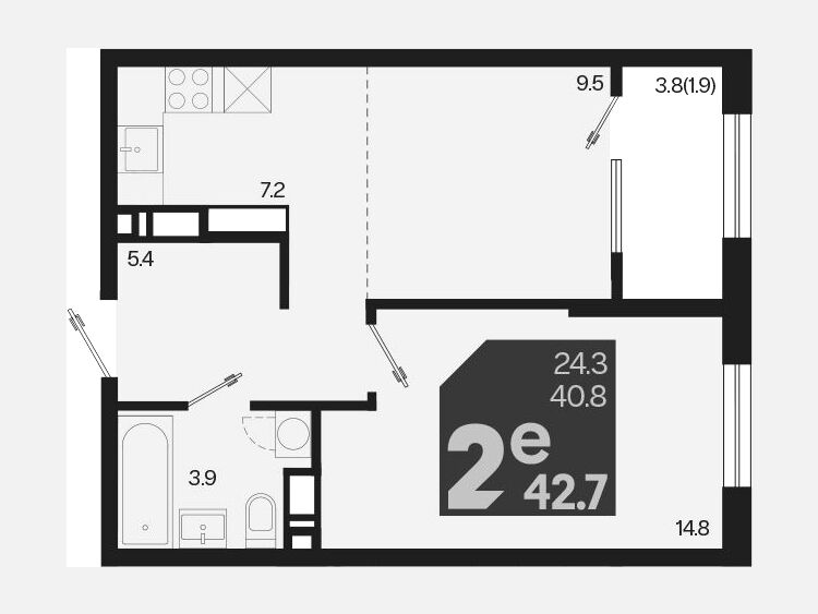 2-комнатная квартира, 42.70 м², 18/18 этаж фото 0