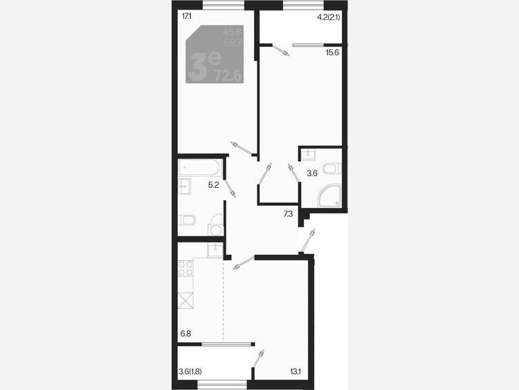 3-комнатная квартира, 72.60 м², 2/9 этаж фото 0