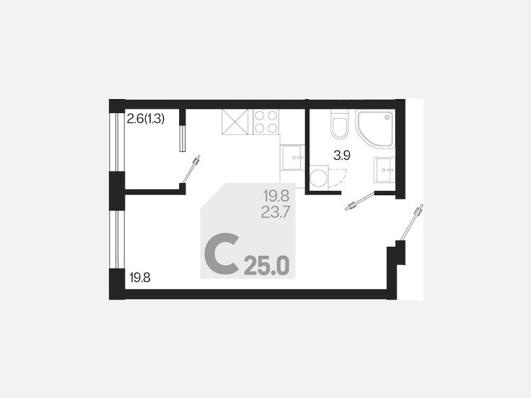 Студия, 25 м², 2/18 этаж фото 0