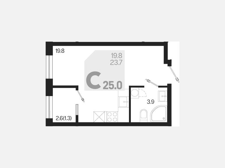Студия, 25 м², 2/18 этаж фото 0