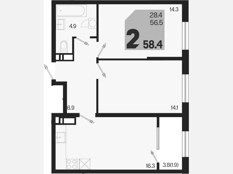 3-комнатная квартира, 58.40 м², 9/18 этаж фото 0