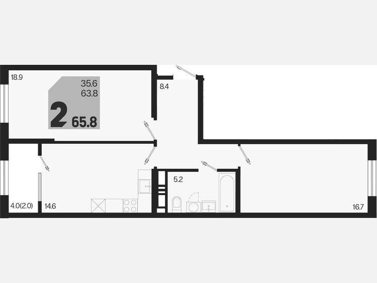 2-комнатная квартира, 65.80 м², 4/18 этаж фото 0