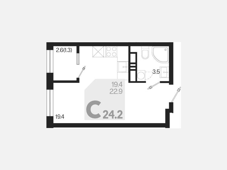 Студия, 24.20 м², 10/18 этаж фото 0