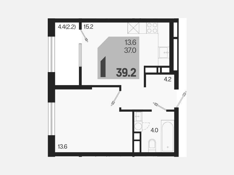 2-комнатная квартира, 39.20 м², 7/18 этаж фото 0