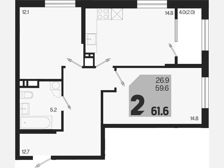2-комнатная квартира, 61.60 м², 6/18 этаж фото 0