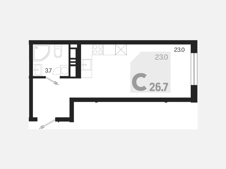 Студия, 26.70 м², 6/18 этаж фото 0