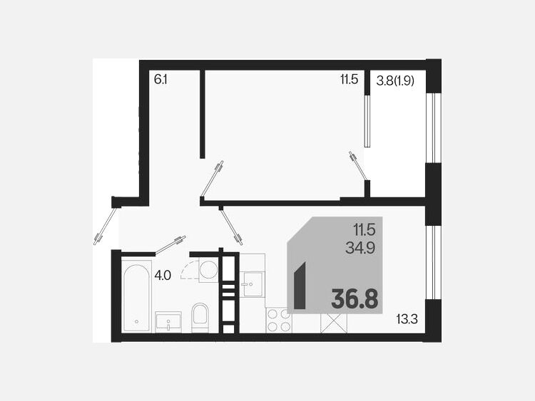 1-комнатная квартира, 36.80 м², 8/18 этаж фото 0