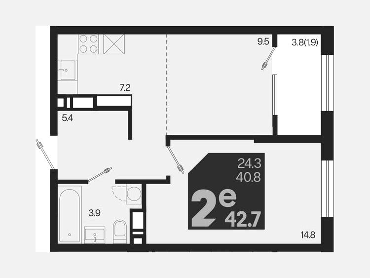2-комнатная квартира, 42.70 м², 13/18 этаж фото 0