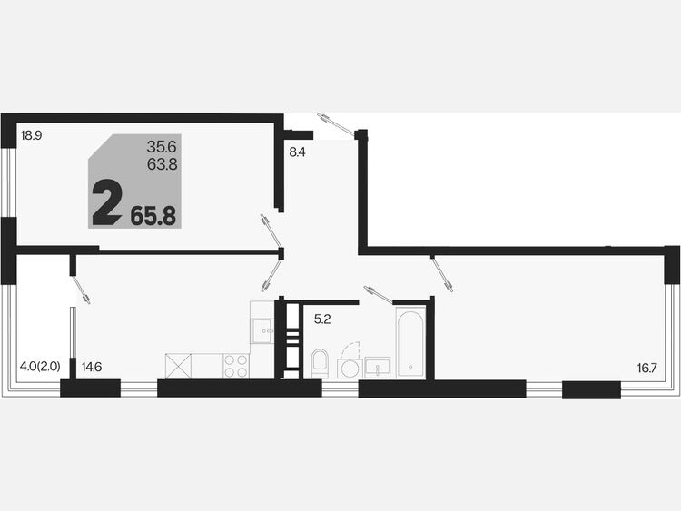 2-комнатная квартира, 65.80 м², 15/18 этаж фото 0