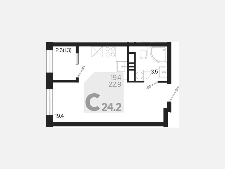Студия, 24.20 м², 12/18 этаж фото 0