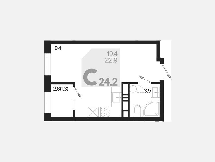 Студия, 24.20 м², 17/18 этаж фото 0