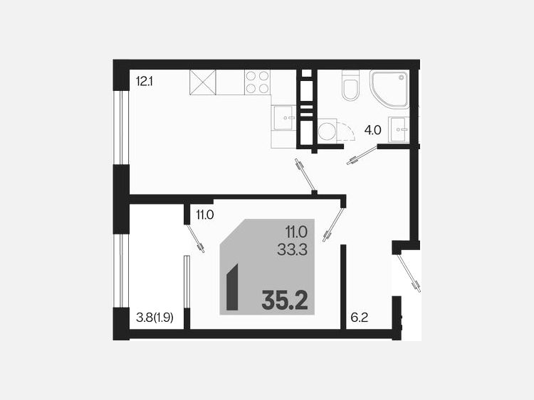 1-комнатная квартира, 35.20 м², 14/18 этаж фото 0