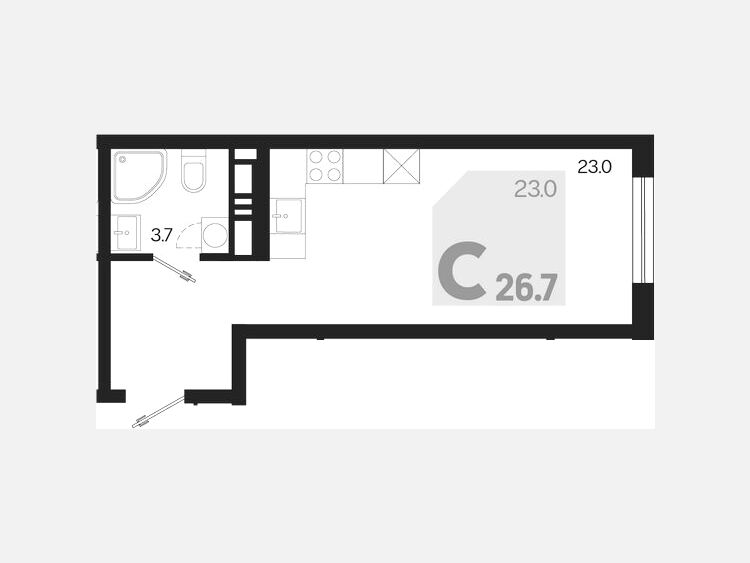 Студия, 26.70 м², 16/18 этаж фото 0