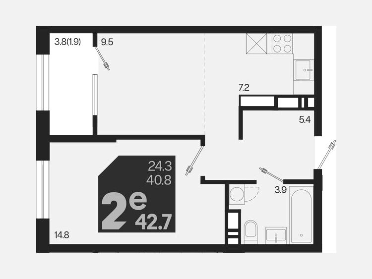 2-комнатная квартира, 42.70 м², 16/18 этаж фото 0