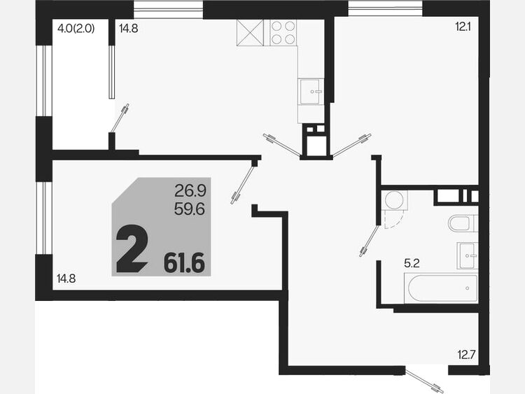 2-комнатная квартира, 61.60 м², 17/18 этаж фото 0