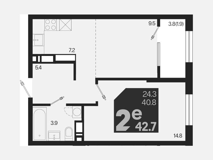 2-комнатная квартира, 42.70 м², 18/18 этаж фото 0