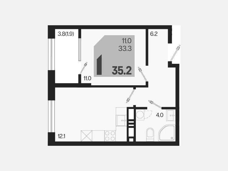1-комнатная квартира, 35.20 м², 10/18 этаж фото 0