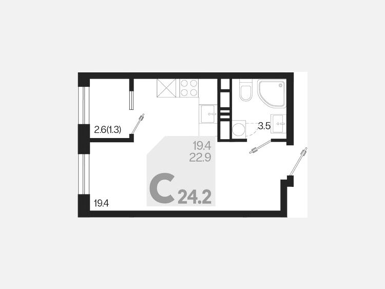 Студия, 24.20 м², 4/18 этаж фото 0