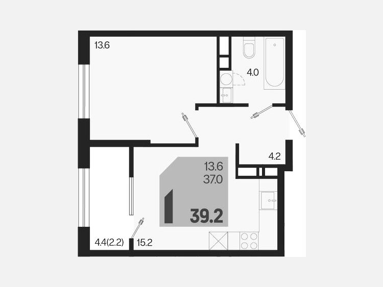 2-комнатная квартира, 39.20 м², 5/18 этаж фото 0