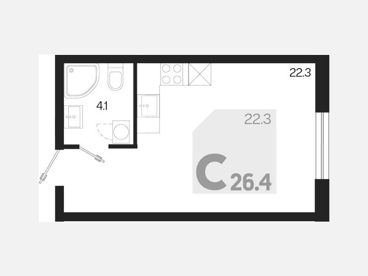 Студия, 26.40 м², 2/9 этаж фото 0