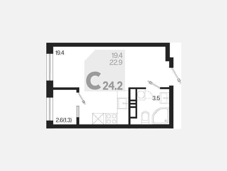 Студия, 24.20 м², 9/18 этаж фото 0