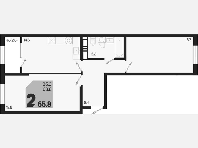 2-комнатная квартира, 65.80 м², 10/18 этаж фото 0