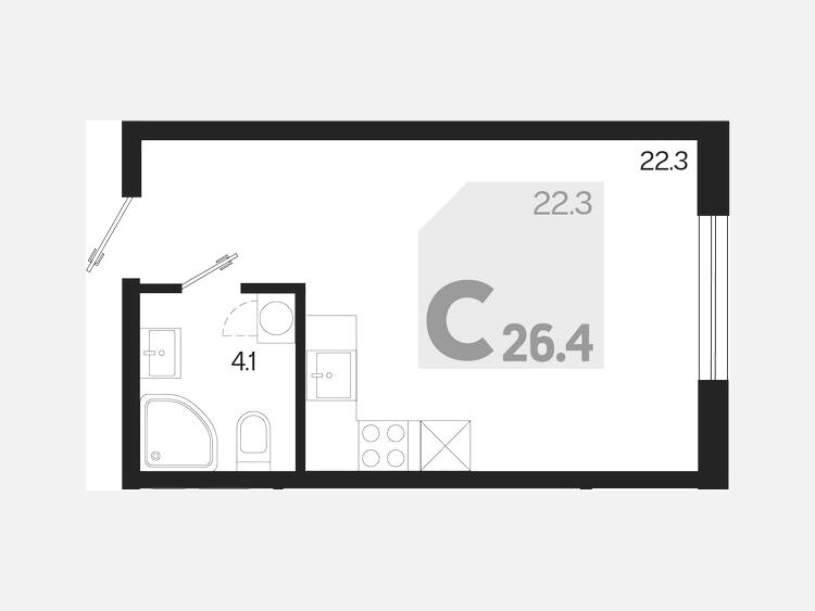 Студия, 26.40 м², 2/9 этаж фото 0