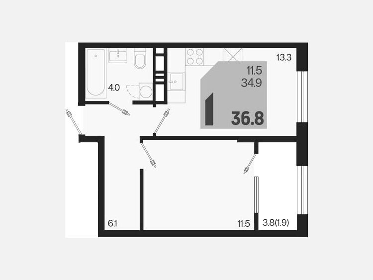 1-комнатная квартира, 36.80 м², 12/18 этаж фото 0