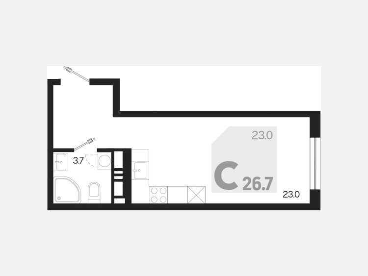 Студия, 26.70 м², 16/18 этаж фото 0