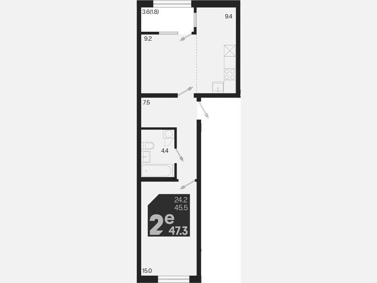 2-комнатная квартира, 47.30 м², 2/9 этаж фото 0