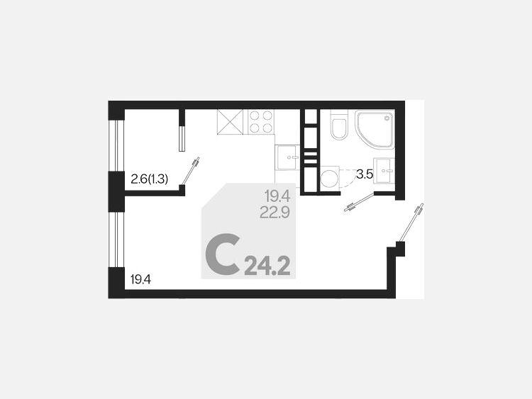 Студия, 24.20 м², 17/18 этаж фото 0