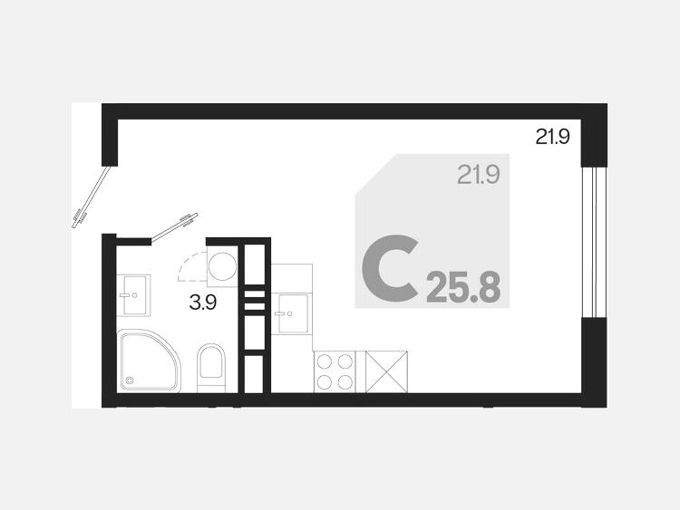 Студия, 25.80 м², 3/9 этаж фото 0