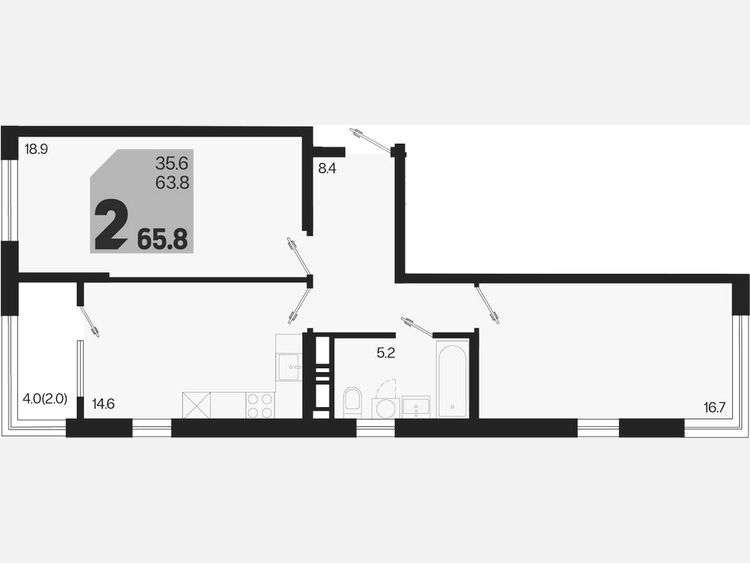 2-комнатная квартира, 65.80 м², 18/18 этаж фото 0