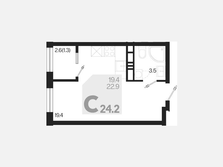 Студия, 24.20 м², 18/18 этаж фото 0