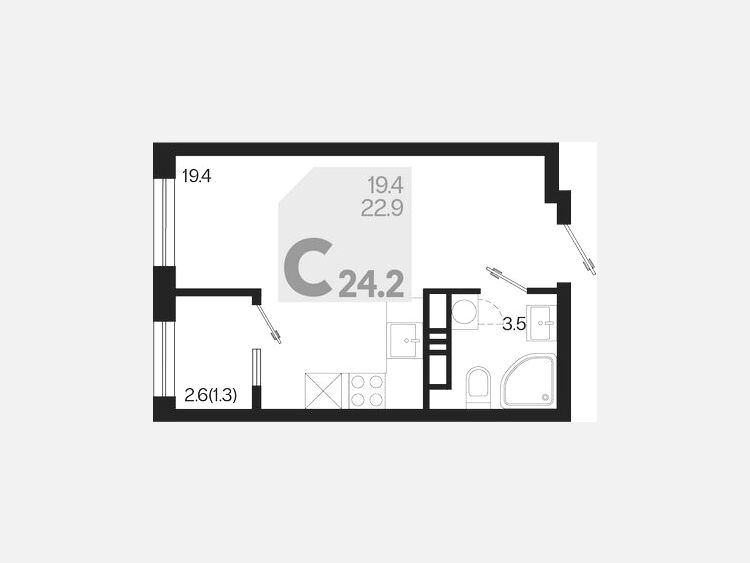 Студия, 24.20 м², 16/18 этаж фото 0