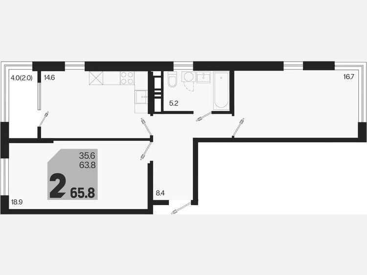 2-комнатная квартира, 65.80 м², 12/18 этаж фото 0