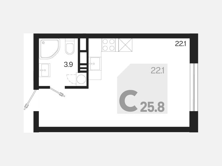 Студия, 25.80 м², 9/9 этаж фото 0