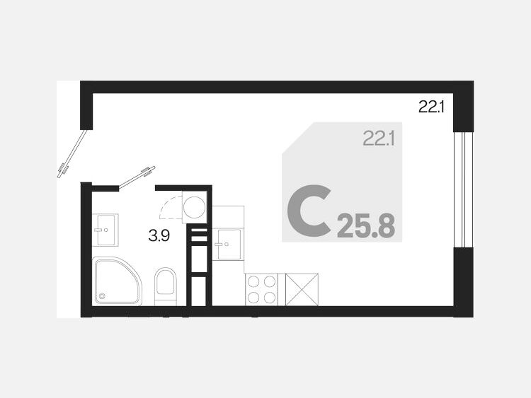 Студия, 25.80 м², 9/9 этаж фото 0