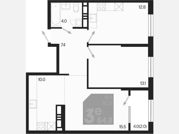 3-комнатная квартира, 64.80 м², 18/18 этаж фото 0