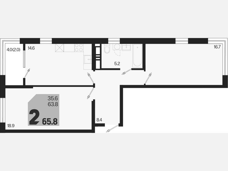 2-комнатная квартира, 65.80 м², 18/18 этаж фото 0