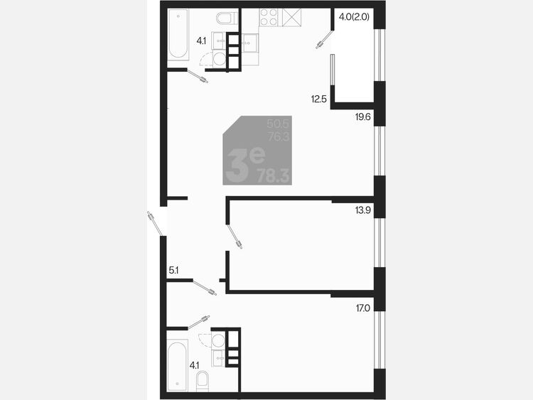 3-комнатная квартира, 78.30 м², 9/9 этаж фото 0