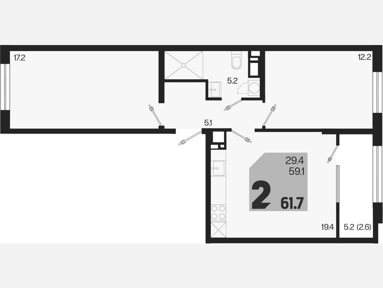 3-комнатная квартира, 61.70 м², 2/18 этаж фото 0
