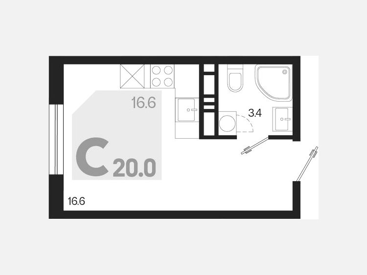 Студия, 20 м², 8/18 этаж фото 0