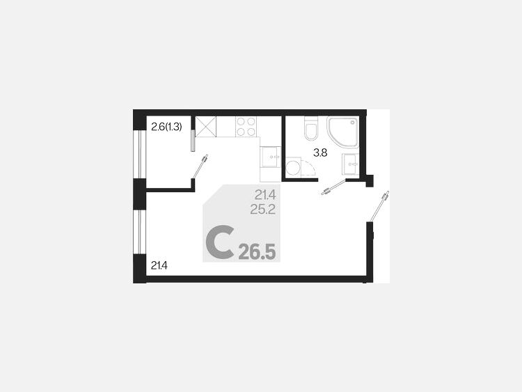 Студия, 26.50 м², 2/18 этаж фото 0