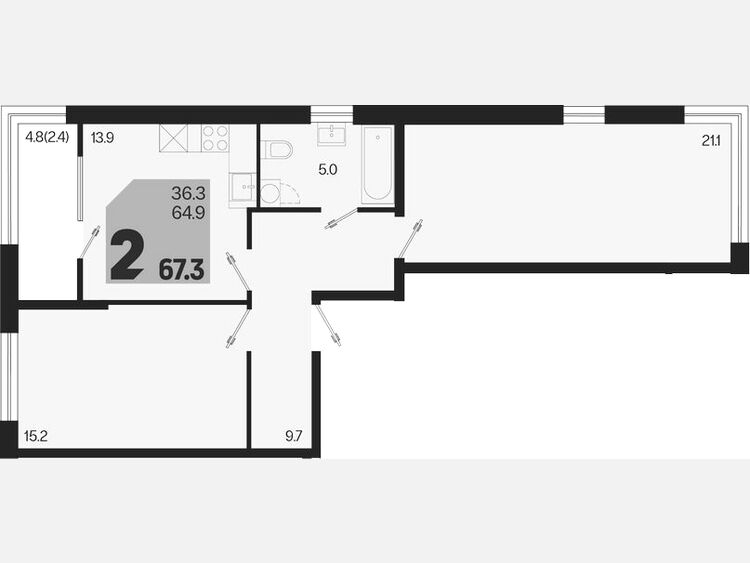 2-комнатная квартира, 67.30 м², 2/18 этаж фото 0