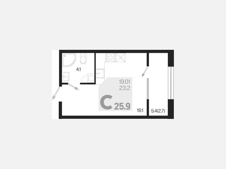Студия, 25.90 м², 2/18 этаж фото 0