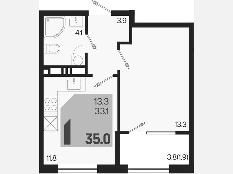 1-комнатная квартира, 35 м², 6/9 этаж фото 0