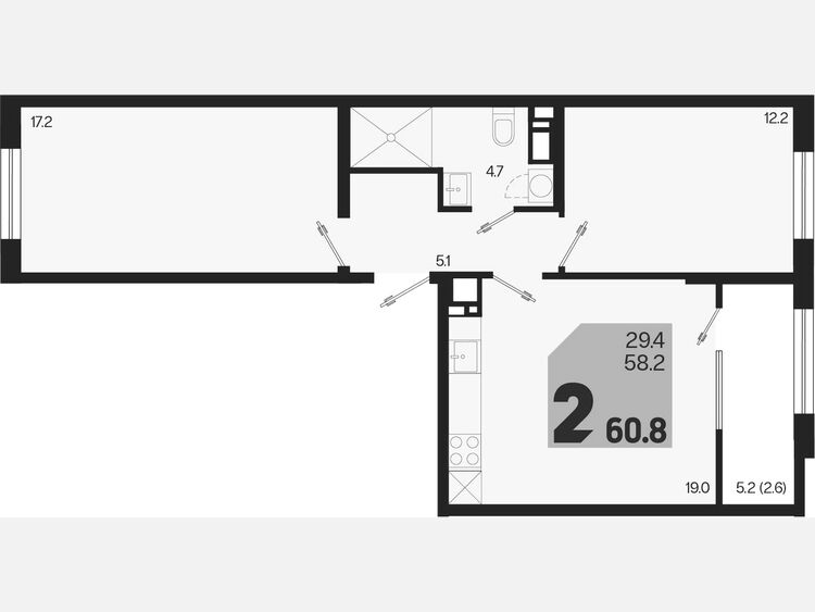 3-комнатная квартира, 60.80 м², 4/18 этаж фото 0