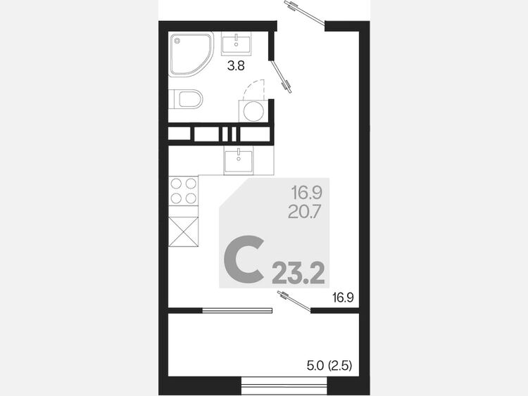 Студия, 23.20 м², 11/18 этаж фото 0