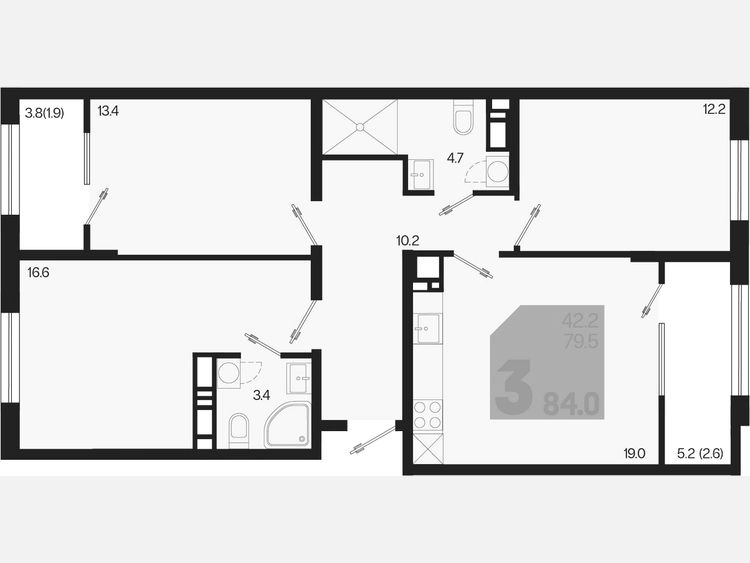 4-комнатная квартира, 84 м², 18/18 этаж фото 0